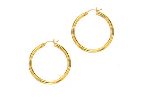 14K Yellow Gold (2.40 g) Polish Finished 30mm Hoop Earrings w/ Hinge w/ Notched Closure by SuperJeweler