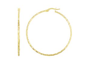 14K Yellow Gold (2.70 g) Polish Finished 45mm Textured Hoop Earrings w/ Hinge w/ Notched Closure by SuperJeweler