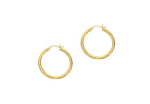 14K Yellow Gold (2 g) Polish Finished 30mm Etched Hoop Earrings w/ Hinge w/ Notched Closure by SuperJeweler