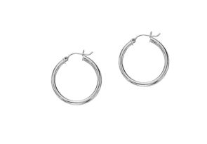 14K White Gold (1.60 g) Polish Finished 20mm Hoop Earrings w/ Hinge w/ Notched Closure by SuperJeweler
