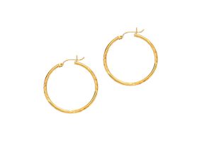 14K Yellow Gold (2.62 g) Polish Finished 45mm Diamond Cut Hoop Earrings w/ Hinge w/ Notched Closure by SuperJeweler