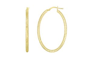 14K Yellow Gold (2.20 g) Polish Finished 36mm Textured Hoop Earrings w/ Hinge w/ Notched Closure by SuperJeweler