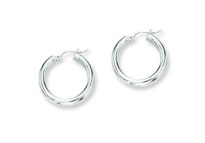 14K White Gold (2.90 g) Polish Finished 25mm Hoop Earrings w/ Hinge w/ Notched Closure by SuperJeweler