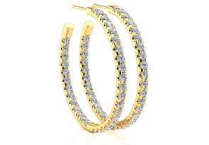 14K Yellow Gold (9.40 g) 3 Carat Diamond Three Quarter Hoop Earrings (, SI2-I1) by SuperJeweler