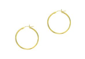 14K Yellow Gold (1.15 g) Polish Finished 25mm Hoop Earrings w/ Hinge w/ Notched Closure by SuperJeweler