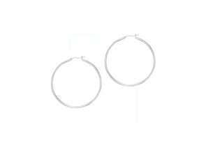 14K White Gold (2.80 g) Polish Finished 50mm Hoop Earrings w/ Hinge w/ Notched Closure by SuperJeweler