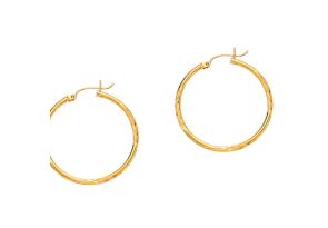 14K Yellow Gold (1.50 g) Polish Finished 30mm Diamond Cut Hoop Earrings w/ Hinge w/ Notched Closure by SuperJeweler