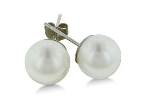 7mm Cultured Pearl Stud Earrings in 14K White Gold by SuperJeweler