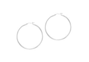 14K White Gold (3.20 g) Polish Finished 60mm Hoop Earrings w/ Hinge w/ Notched Closure by SuperJeweler