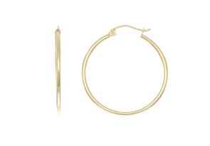 14K Yellow Gold (1.30 g) Polish Finished 30mm Hoop Earrings w/ Hinge w/ Notched Closure by SuperJeweler