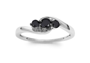 3/8 Carat Triple Black 3 Diamond Ring Crafted in Solid Sterling Silver by SuperJeweler