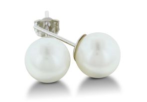 9mm Cultured Pearl Stud Earrings in 14K White Gold by SuperJeweler