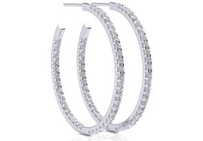 14K White Gold (6.70 g) 2 Carat Diamond Three Quarter Hoop Earrings (, SI2-I1) by SuperJeweler