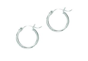14K White Gold (1.15 g) Polish Finished 25mm Hoop Earrings w/ Hinge w/ Notched Closure by SuperJeweler
