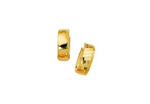 14K Yellow Gold (3.20 g) Polish Finished 15mm Checkered Snuggie Hoop Earrings w/ Hidden Snap Backs by SuperJeweler