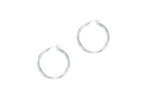 14K White Gold (2.40 g) Polish Finished 30mm Hoop Earrings w/ Hinge w/ Notched Closure by SuperJeweler