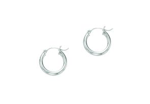 14K White Gold (1.20 g) Polish Finished 15mm Hoop Earrings w/ Hinge w/ Notched Closure by SuperJeweler