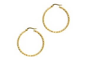 14K Yellow Gold (1.80 g) Polish Finished 27mm etched Hoop Earrings w/ Hinge w/ Notched Closure by SuperJeweler