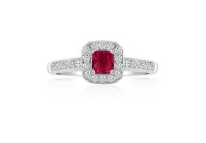 2/3 Carat Ruby & Diamond Princess Cut Engagement Ring in 14k White Gold (, SI2-I1) by SuperJeweler