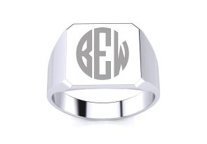 14K White Gold (5.6 g) Men’s Octagon Signet Ring w/ Free Custom Engraving by SuperJeweler