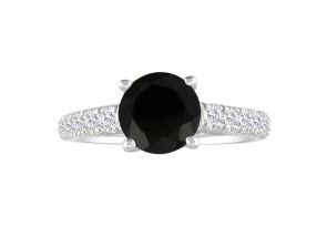 1.5 Carat Black Diamond Round Engagement Ring in 14k White Gold (, SI2-I1) by SuperJeweler