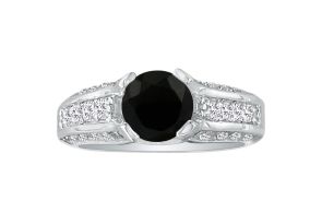 1 1/3 Carat Black Diamond Round Engagement Ring in 14k White Gold, , by SuperJeweler by SuperJeweler