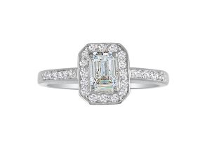 1 1/3 Carat Emerald Cut Diamond Halo Engagement Ring in 14k White Gold (, SI2-I1) by SuperJeweler