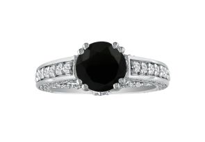 2 2/3 Carat Black Diamond Round Engagement Ring in 14k White Gold (, SI2-I1) by SuperJeweler