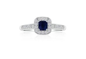 2/3 Carat Sapphire & Diamond Princess Cut Engagement Ring in 14k White Gold (, SI2-I1) by SuperJeweler