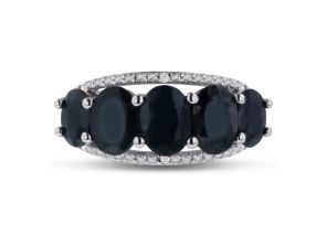 4 1/2 Carat NATURAL Blue Sapphire & 2 Diamond Ring Crafted in Solid Sterling Silver,  by SuperJeweler