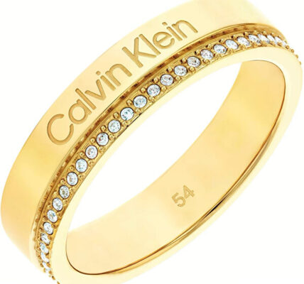 Calvin Klein Pozlátený prsteň s kryštálmi Minimal Linear 35000201 56 mm
