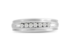 Men’s 1/4 Carat Diamond Wedding Band in White Gold (, I2), 6.72mm Wide by SuperJeweler