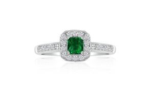2/3 Carat Emerald Cut & Diamond Princess Cut Engagement Ring in 14k White Gold (, SI2-I1) by SuperJeweler
