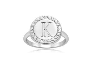 „K“ Initial Diamond Ring in Sterling Silver,  by SuperJeweler