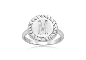 „M“ Initial Diamond Ring in Sterling Silver,  by SuperJeweler