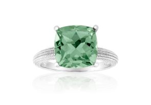 5 Carat Cushion Cut Green Amethyst Ring Crafted in Solid Sterling Silver by SuperJeweler
