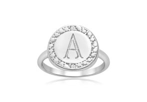 „A“ Initial Diamond Ring in Sterling Silver,  by SuperJeweler