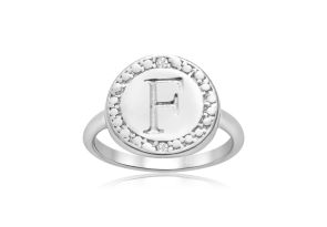 „F“ Initial Diamond Ring in Sterling Silver,  by SuperJeweler