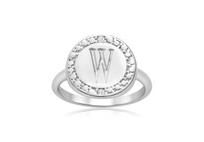 „W“ Initial Diamond Ring in Sterling Silver,  by SuperJeweler