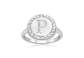 „P“ Initial Diamond Ring in Sterling Silver,  by SuperJeweler