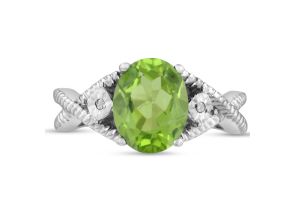 3 Carat Oval Peridot & Diamond Ring Crafted in Solid Sterling Silver,  by SuperJeweler
