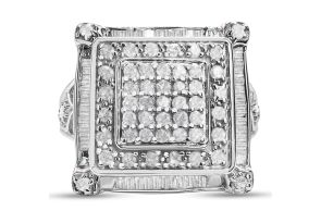 1 Carat Princess Cut Style Baguette & Round 93 Diamond Ring in Sterling Silver,  by SuperJeweler