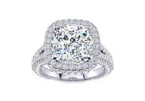 6 Carat Cushion Cut Halo Diamond Engagement Ring in 14K White Gold (6 g) (, I1-I2 Clarity Enhanced) by SuperJeweler