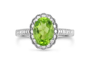2 Carat Oval Peridot & Diamond Halo Ring Crafted in Solid Sterling Silver,  by SuperJeweler