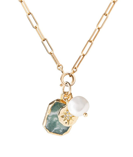 Decadorn Pozlátený náhrdelník s achátom a perlou Chunky