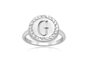 „G“ Initial Diamond Ring in Sterling Silver,  by SuperJeweler