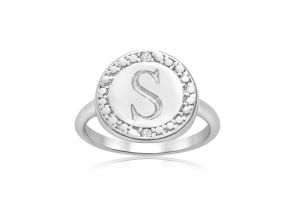 „S“ Initial Diamond Ring in Sterling Silver,  by SuperJeweler