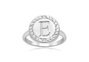 „E“ Initial Diamond Ring in Sterling Silver,  by SuperJeweler