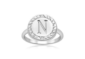 „N“ Initial Diamond Ring in Sterling Silver,  by SuperJeweler