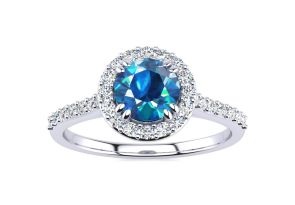 1.25 Carat Perfect Halo Blue Diamond Engagement Ring in 14K White Gold (3.7 g) (, SI2-I1) by SuperJeweler